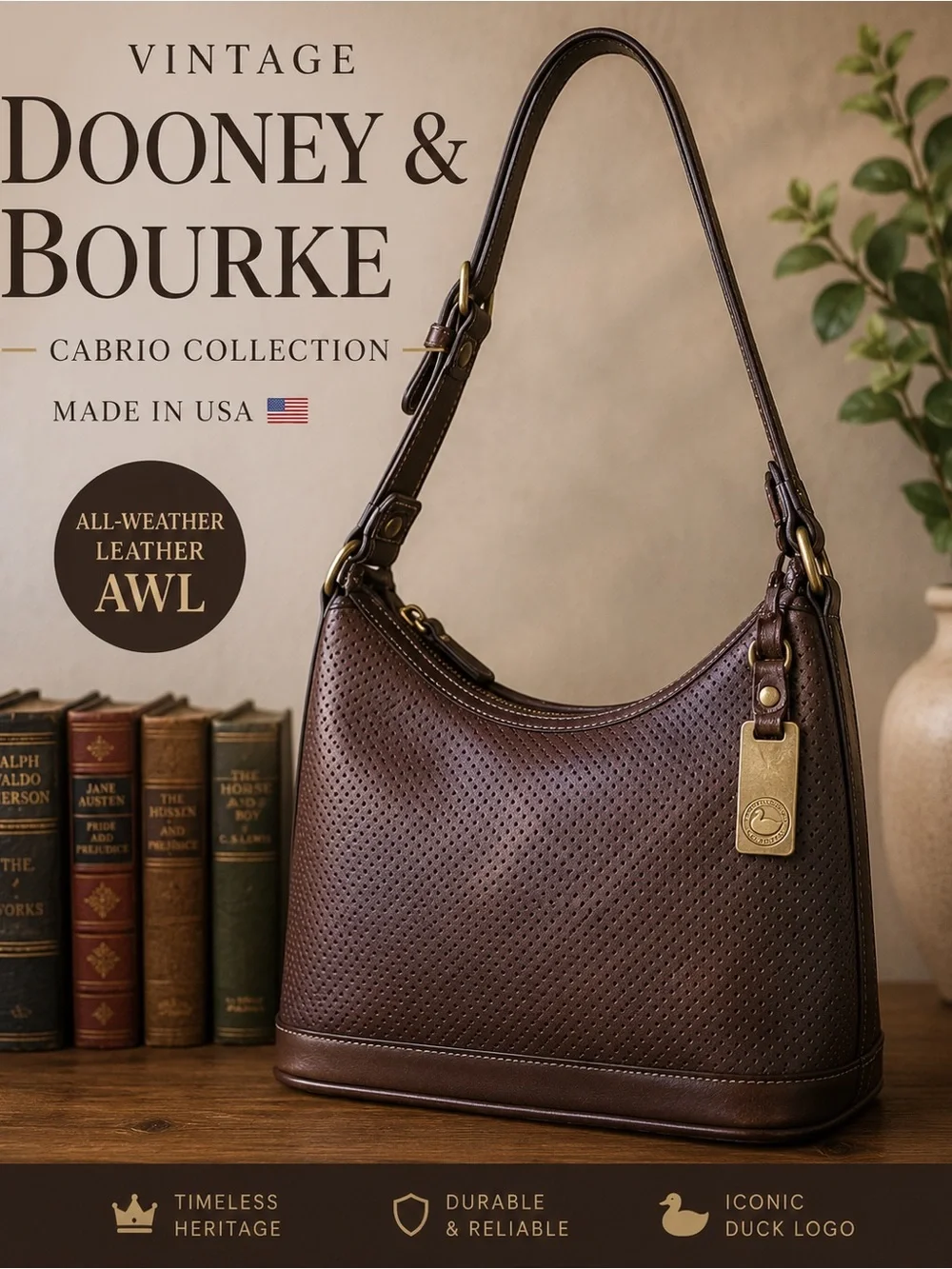 Vintage Dooney & Bourke Perforated Leather Cabrio Shoulder Bag